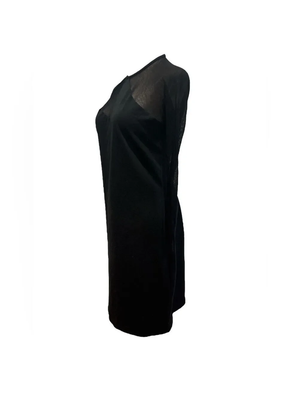 90s STYLEWORKS BLACK ILLUSION SLEEVES & CHEST ASYMMETRIC DETAIL MIDI DRESS SZ 12